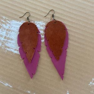Leather feather earrings